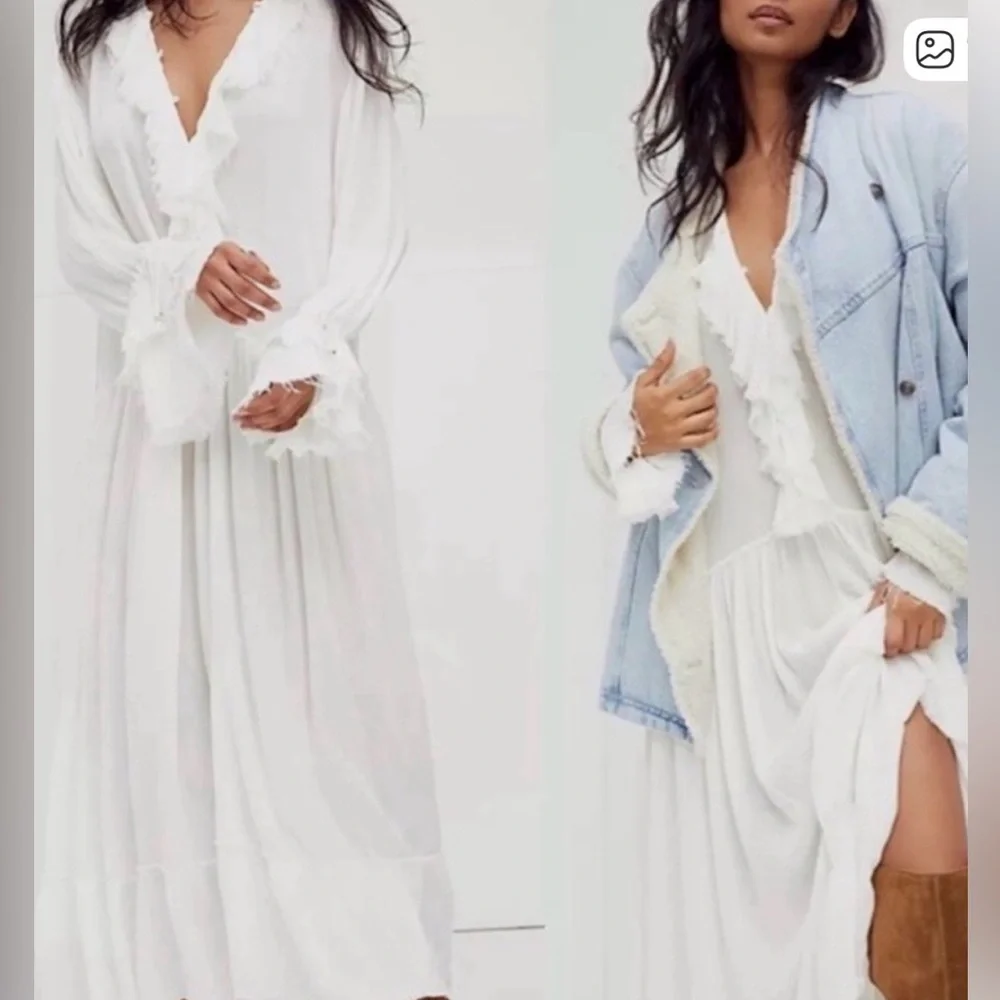 NWT Free People Sweet Darlin Maxi Dress Sz XS Ivory Oversized - Picture 1 of 14